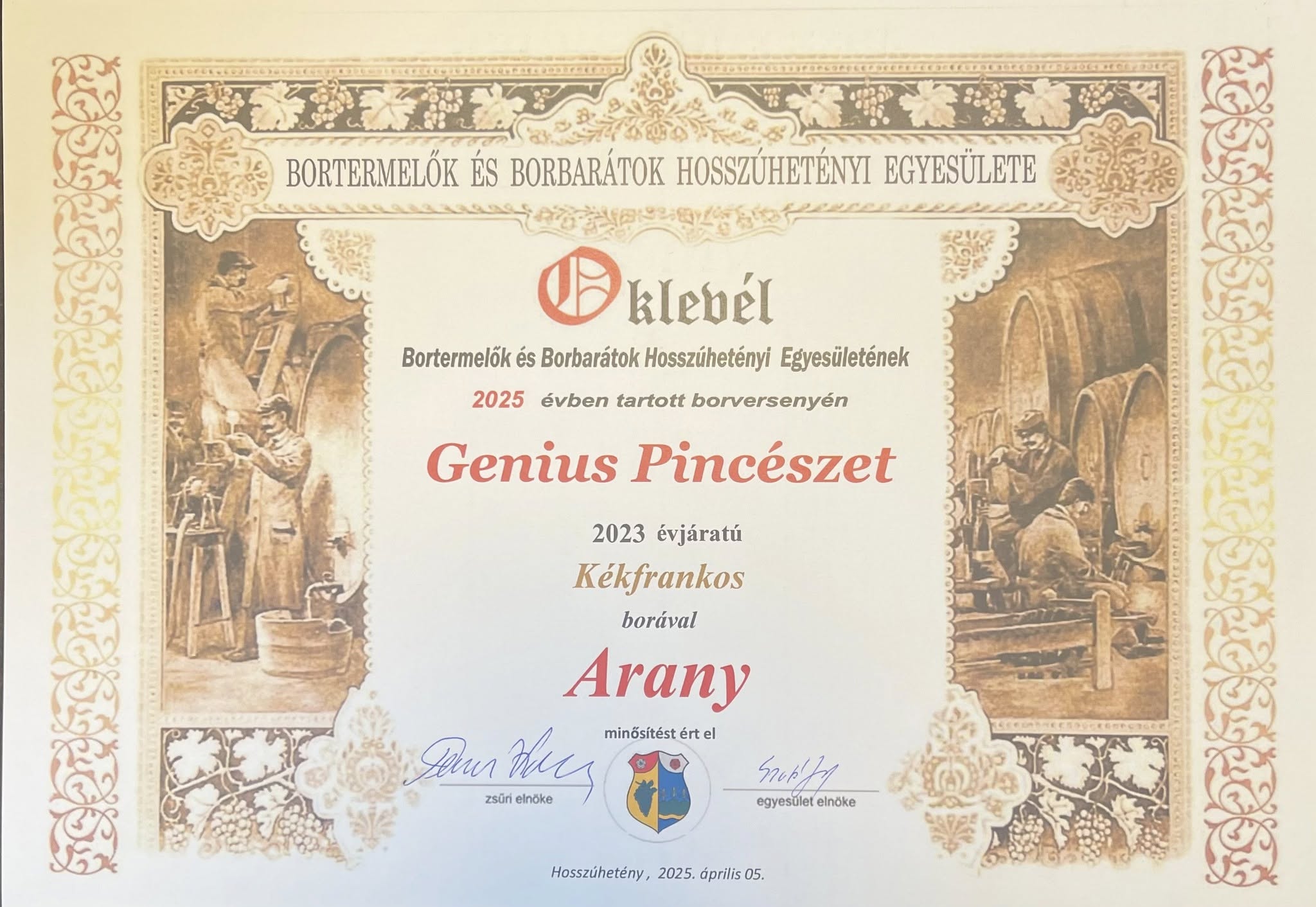 Elismerések a Hosszúhetényi Borversenyről